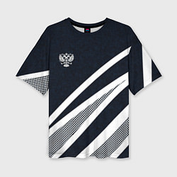 Футболка оверсайз женская Герб России тёмно-синий с белым, цвет: 3D-принт
