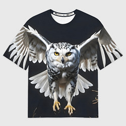 Женская футболка оверсайз Белая сова на темном фоне