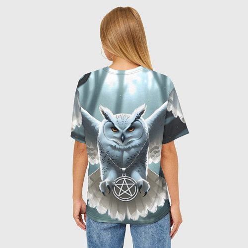 Женская футболка оверсайз Лес и белая сова / 3D-принт – фото 4