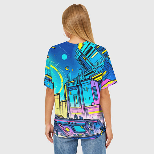 Женская футболка оверсайз Космический город / 3D-принт – фото 4