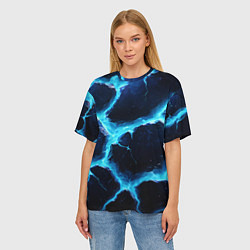 Футболка оверсайз женская Голубая потертая текстура с разломом, цвет: 3D-принт — фото 2
