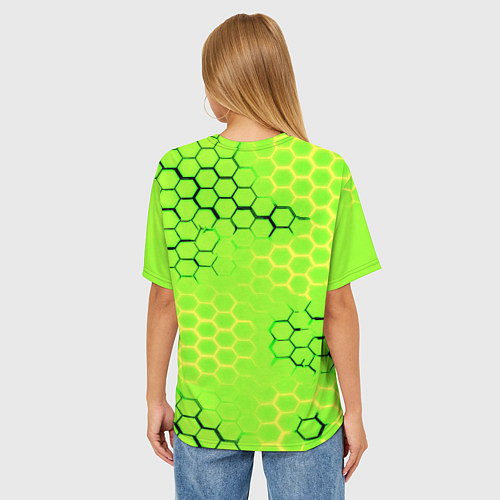 Женская футболка оверсайз Doom кислотные соты лого / 3D-принт – фото 4