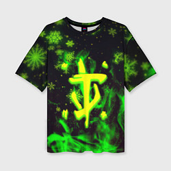 Футболка оверсайз женская Doom кислотный снег в огне лого, цвет: 3D-принт