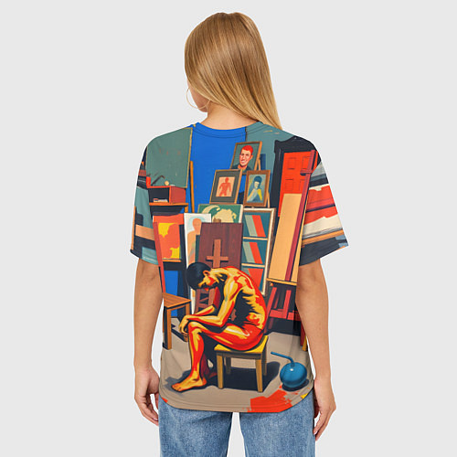 Женская футболка оверсайз Художник в мастерской / 3D-принт – фото 4