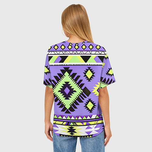 Женская футболка оверсайз Геометрический сиренево желтый орнамент ацтеков / 3D-принт – фото 4