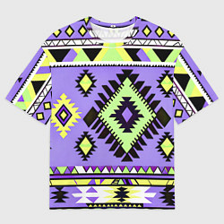 Футболка оверсайз женская Геометрический сиренево желтый орнамент ацтеков, цвет: 3D-принт