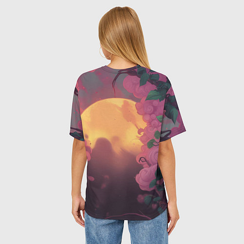 Женская футболка оверсайз Бэтмен и дерево с цветами / 3D-принт – фото 4