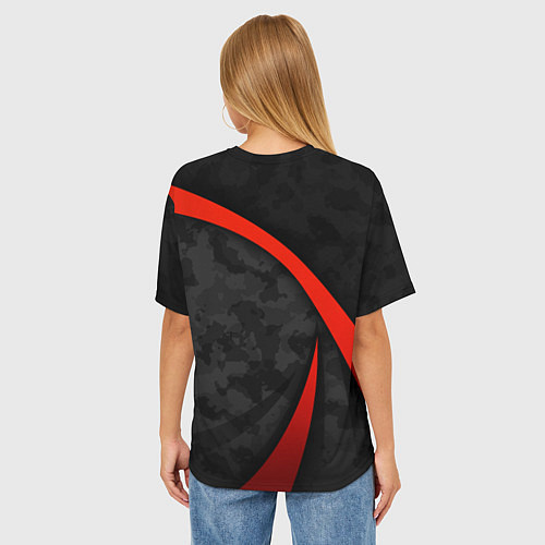 Женская футболка оверсайз Герб России - черный камуфляж / 3D-принт – фото 4