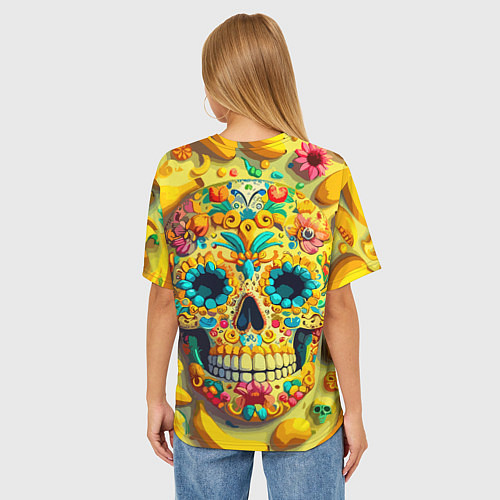 Женская футболка оверсайз Красочный летний паттерн с черепом - нейроарт / 3D-принт – фото 4
