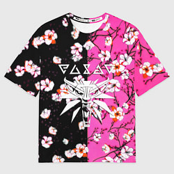 Футболка оверсайз женская Ведьмак паттерн сакура, цвет: 3D-принт