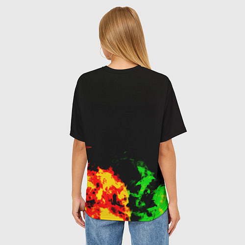 Женская футболка оверсайз Амонг ас огненная текстура / 3D-принт – фото 4