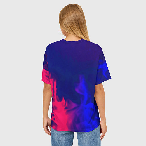 Женская футболка оверсайз Sally face neon flame / 3D-принт – фото 4