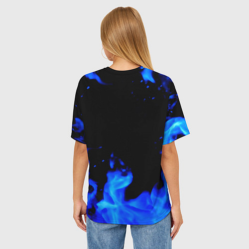 Женская футболка оверсайз Киберпанк голубой огонь / 3D-принт – фото 4