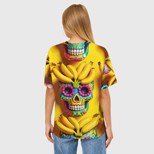 Женская футболка оверсайз Мексиканские черепа и бананы - паттерн / 3D-принт – фото 4