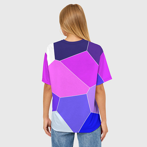 Женская футболка оверсайз Сине-розовый крупные фрагменты / 3D-принт – фото 4