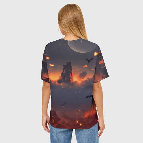 Женская футболка оверсайз Бэтмен - летучие мыши и огонь / 3D-принт – фото 4