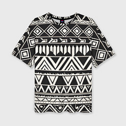 Футболка оверсайз женская Черно белый орнамент в этническом стиле, цвет: 3D-принт