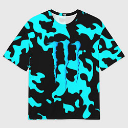 Футболка оверсайз женская Monster energy камуфляж голубой, цвет: 3D-принт