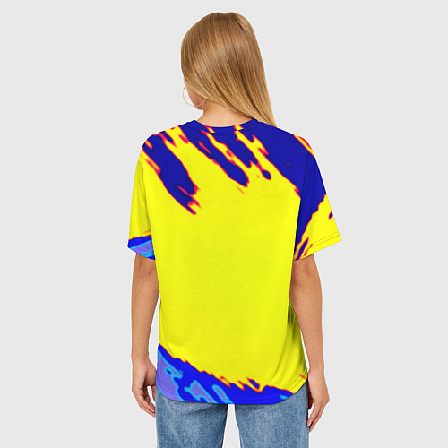 Женская футболка оверсайз Cyberpunk краски неоновые / 3D-принт – фото 4