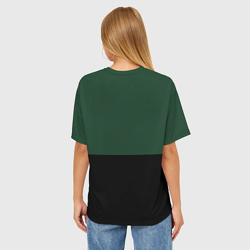 Женская футболка оверсайз Sport тёмно-зелёный с чёрным пополам / 3D-принт – фото 4