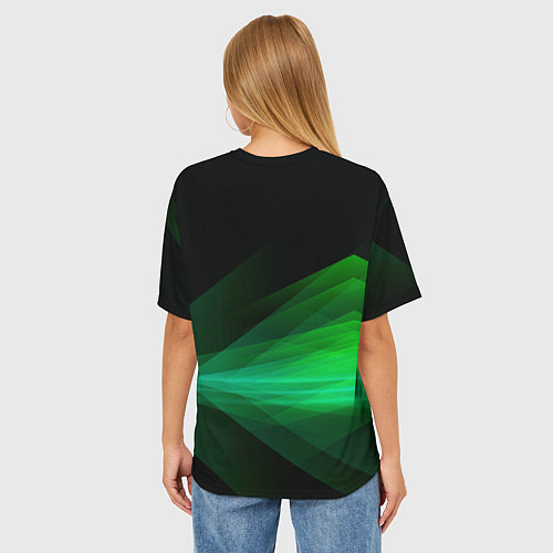 Женская футболка оверсайз Неоновая зеленая абстракция на черном фоне / 3D-принт – фото 4