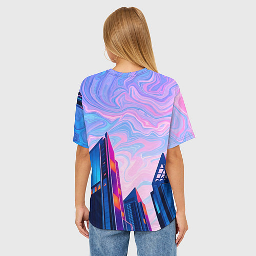 Женская футболка оверсайз Абстракция с небоскребами / 3D-принт – фото 4