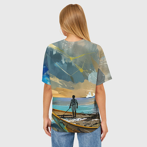 Женская футболка оверсайз Мальчик и лодка / 3D-принт – фото 4