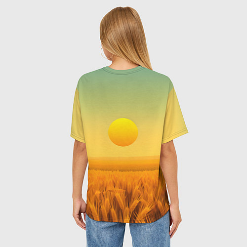 Женская футболка оверсайз Закат над пшеничным полем / 3D-принт – фото 4