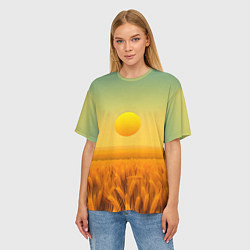 Футболка оверсайз женская Закат над пшеничным полем, цвет: 3D-принт — фото 2