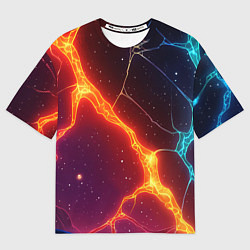 Футболка оверсайз женская Сине-оранжевые молнии текстура, цвет: 3D-принт