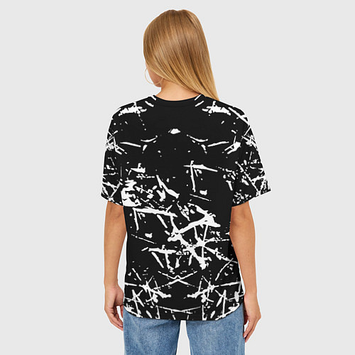 Женская футболка оверсайз Monster energy белые штрихи краско / 3D-принт – фото 4