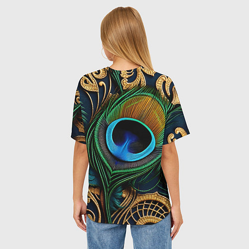Женская футболка оверсайз Узоры и перья павлина / 3D-принт – фото 4