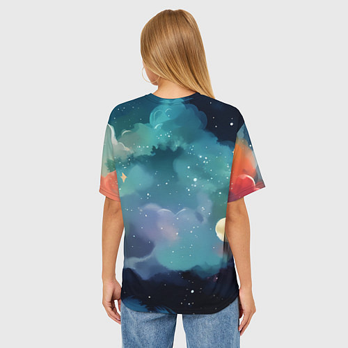 Женская футболка оверсайз Лисенок на облаках / 3D-принт – фото 4