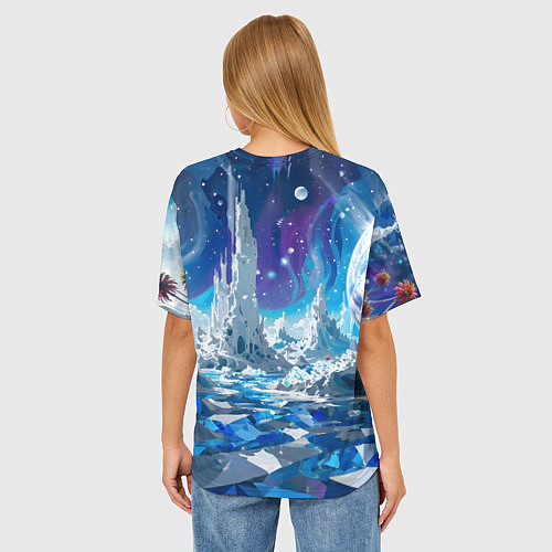 Женская футболка оверсайз Космический фантастический пейзаж / 3D-принт – фото 4