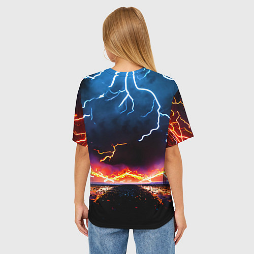 Женская футболка оверсайз Футбольный мяч в молниях / 3D-принт – фото 4