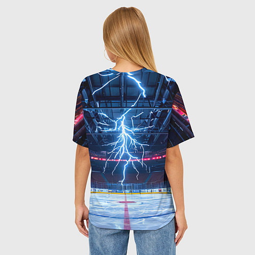 Женская футболка оверсайз Удар молнии в хоккейную площадку / 3D-принт – фото 4