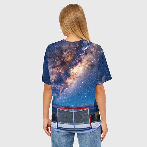 Женская футболка оверсайз Хоккейные ворота в ночи / 3D-принт – фото 4