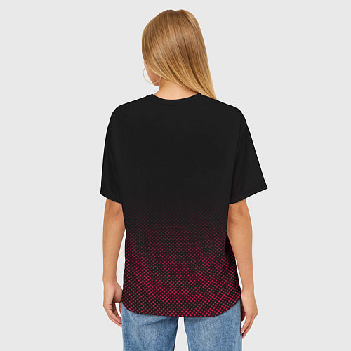 Женская футболка оверсайз Sport чёрно-розовый текстурный градиент / 3D-принт – фото 4