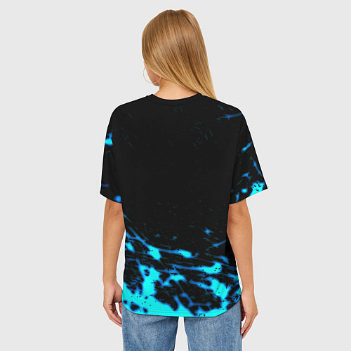Женская футболка оверсайз Monster energy голубые краски / 3D-принт – фото 4