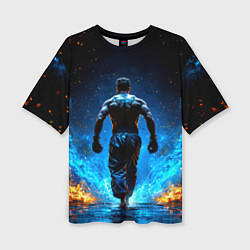 Футболка оверсайз женская Боец крав-мага в синем пламени, цвет: 3D-принт