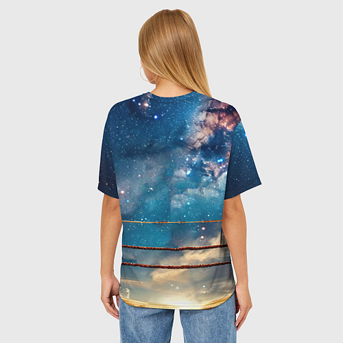 Женская футболка оверсайз Тайский боксер в космосе / 3D-принт – фото 4