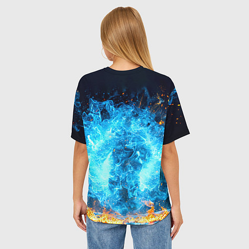 Женская футболка оверсайз Дзюдоист в синем пламени / 3D-принт – фото 4