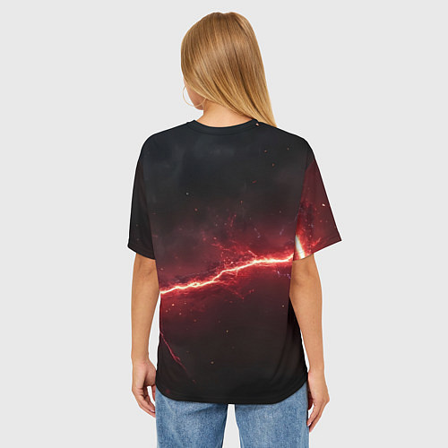 Женская футболка оверсайз Красная линия - молния / 3D-принт – фото 4