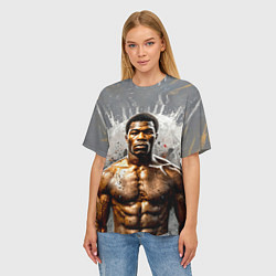 Футболка оверсайз женская Мухаммед Али на сером, цвет: 3D-принт — фото 2