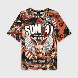 Футболка оверсайз женская Sum 41 на фоне кролика и гитар, цвет: 3D-принт