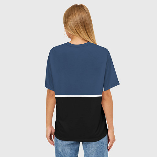 Женская футболка оверсайз Sport сине-чёрный с полосой / 3D-принт – фото 4