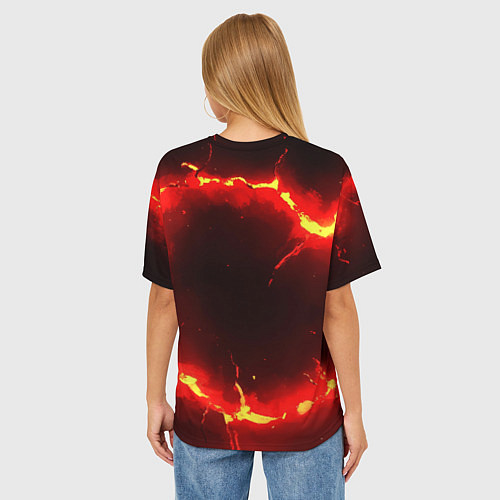 Женская футболка оверсайз Красный круг из огня текстура / 3D-принт – фото 4