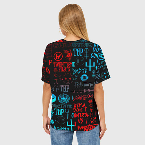 Женская футболка оверсайз Twenty one pilots rock pattern / 3D-принт – фото 4