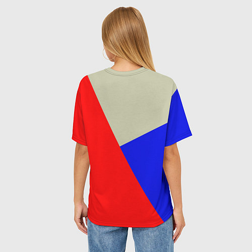 Женская футболка оверсайз Серо-сине-красный трёхцветный / 3D-принт – фото 4