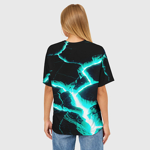 Женская футболка оверсайз Color light blue black / 3D-принт – фото 4